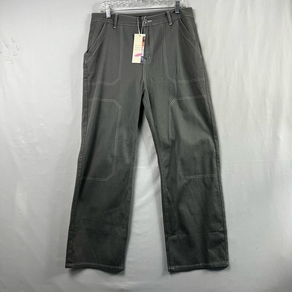 Dokotoo Pants - Dokotoo Pants Womens 14 Grey Utility Pants Contrast Stitching Straight Leg